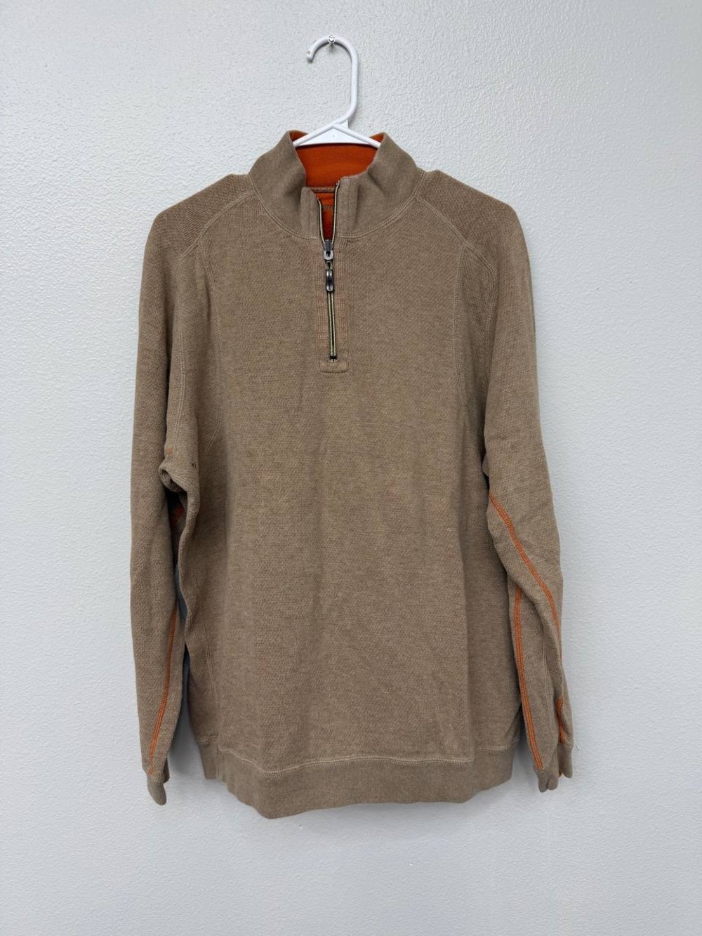 Tommy Bahama Reversible Quarter Zip Pullover Men’s XL Beige Orange Marlin